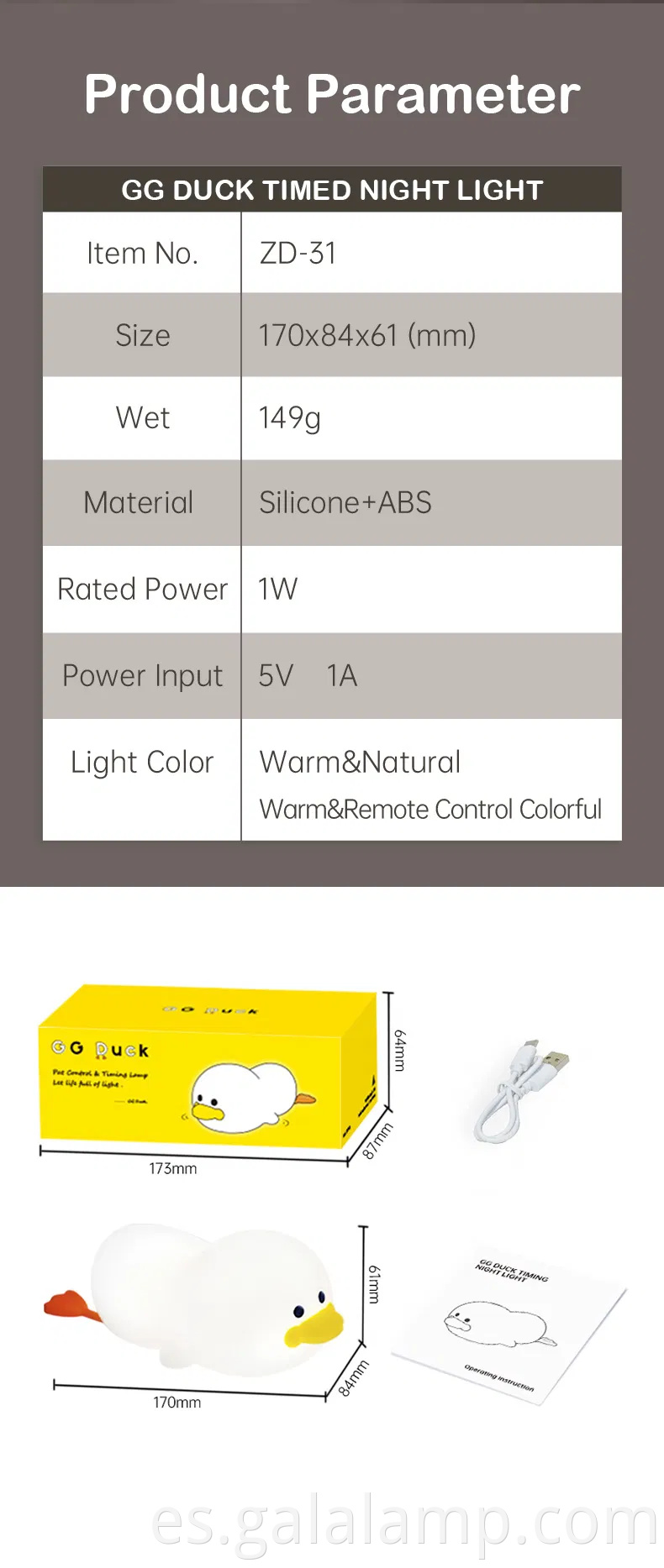 Encantadora luz nocturna en forma de pato para el espacio de sueño de los niños